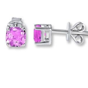 Pink Cushion-cut Sterling Silver Earrings